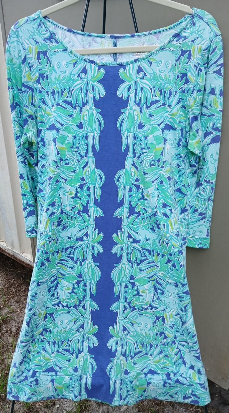 Lilly Pulitzer Green Ble Panda Koala Print Cotton Shift Dress Large